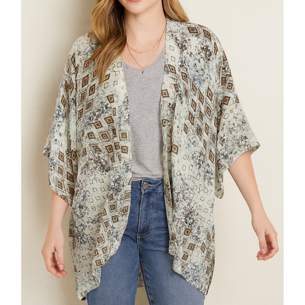 Maurices Womens One Size Fits All Sheer Diamond Open Front Flowy Kimono Sweater